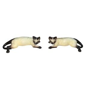 2 Vintage Lego Japan Matte‎ Porcelain Siamese Cat Figurine 9" Long